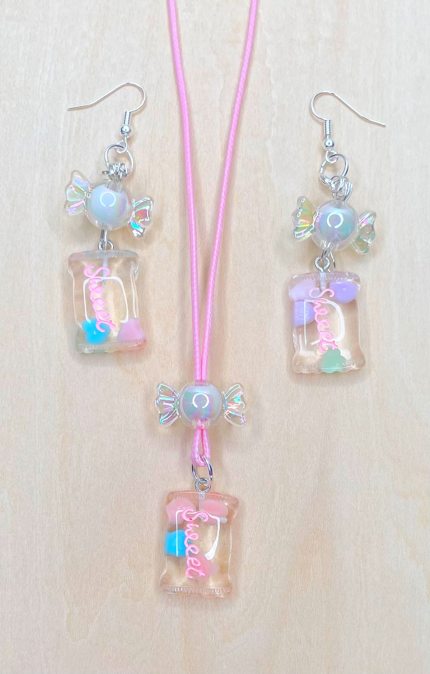 Pastel Party Candy Jewelry Necklace and Earrings Set