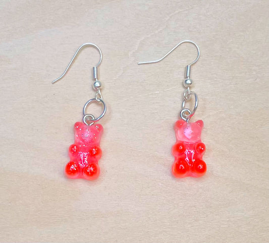 Sparkly Strawberry Soda Gummy Bear Earrings