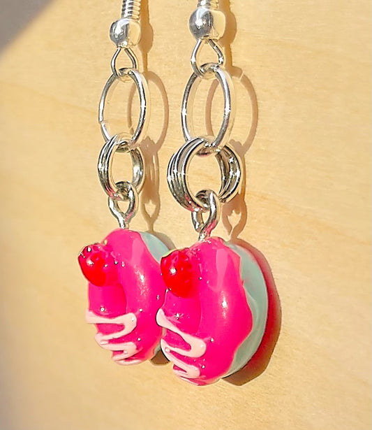 Mini Hot Pink Donut Earrings