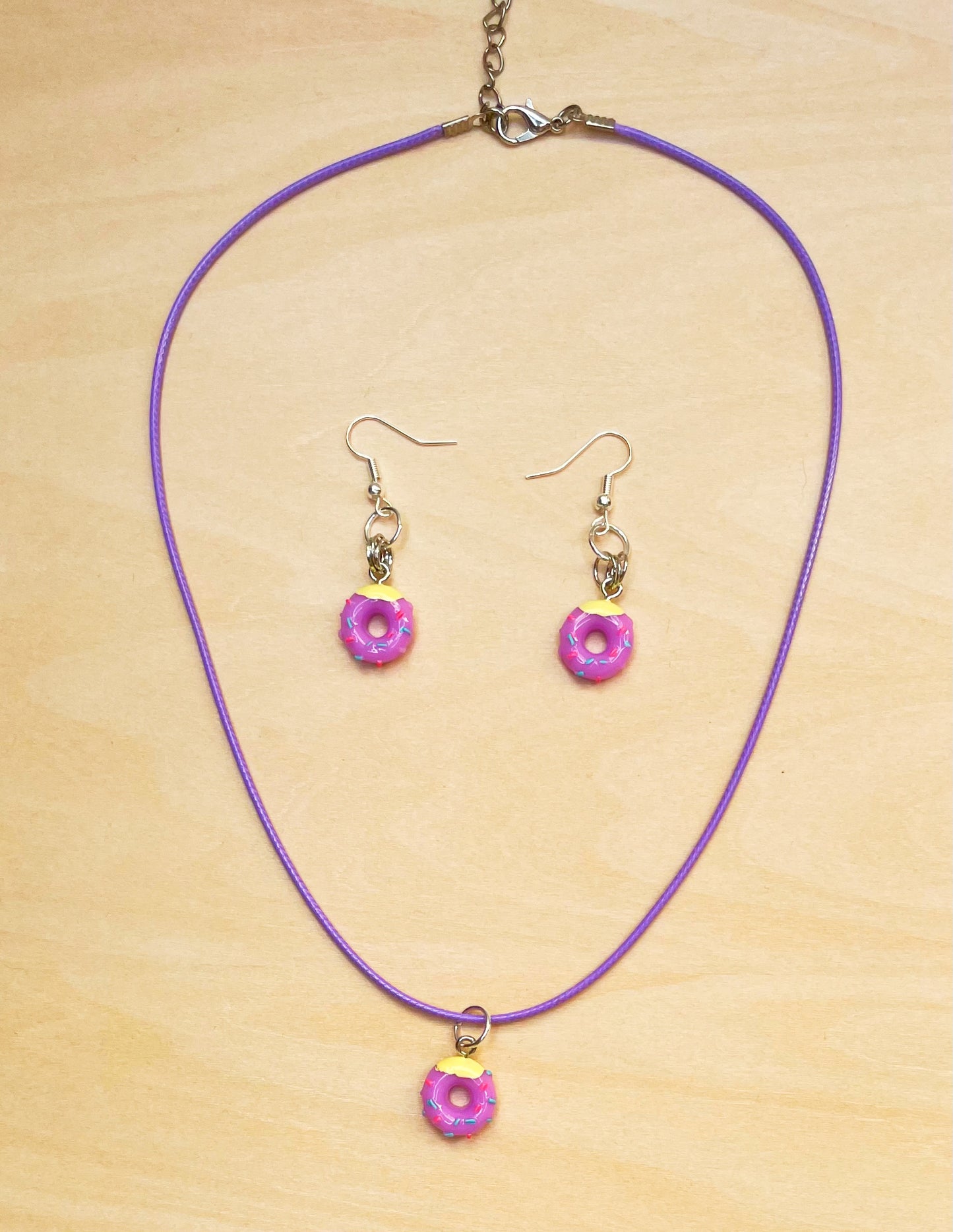 Mini Purple Donuts Necklace and Earrings Set