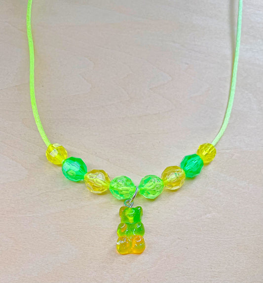 Lemon-Lime Gummy Bear and Beads Necklace