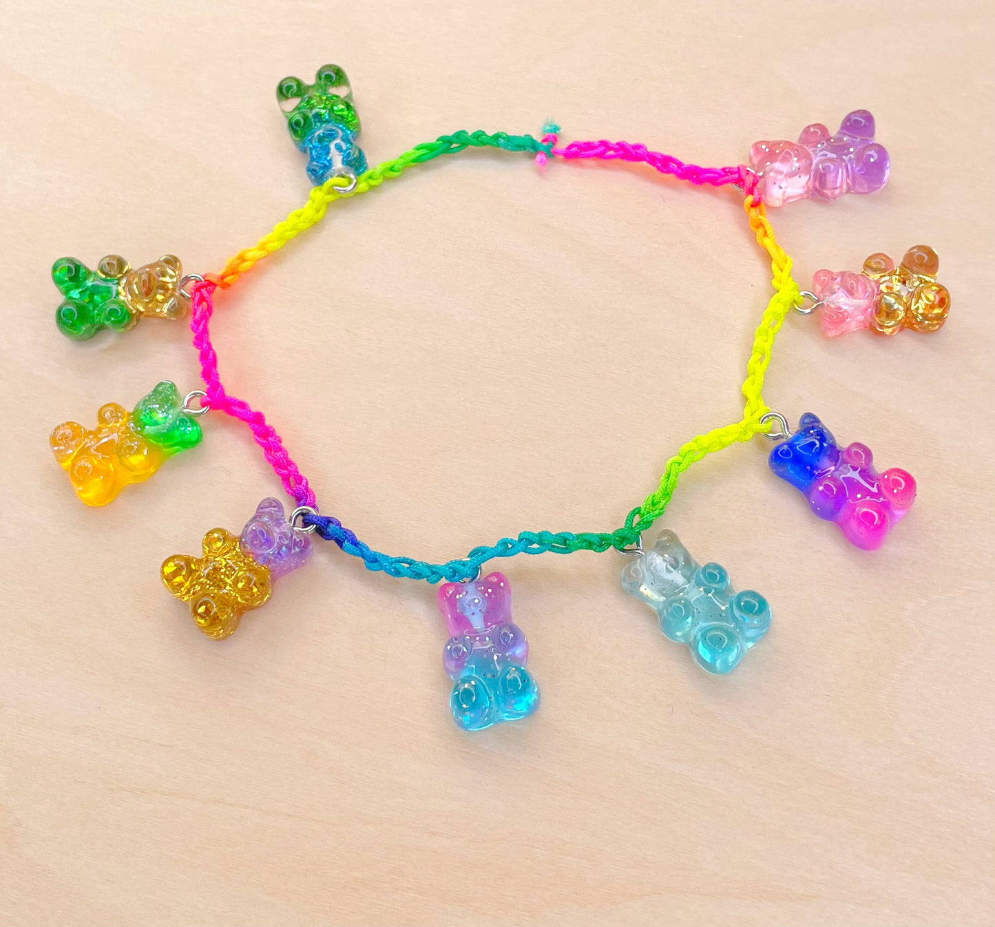 Sparkling Rainbow Gummy Bear Charm Bracelet