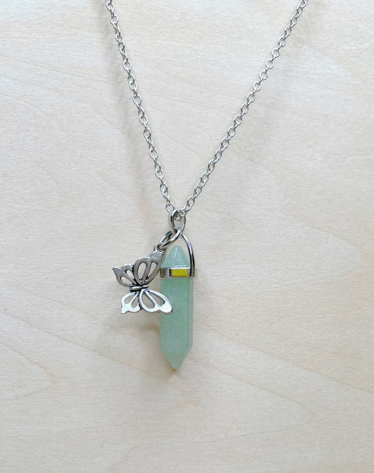 Light Aqua Calming Resin Jewel Necklace with Butterfly Charm