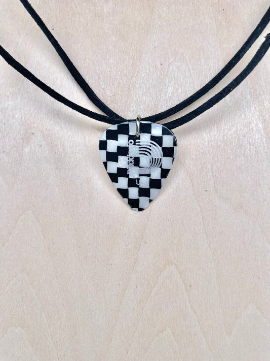 Checkered Guitar Pick on Faux Suede Cord
