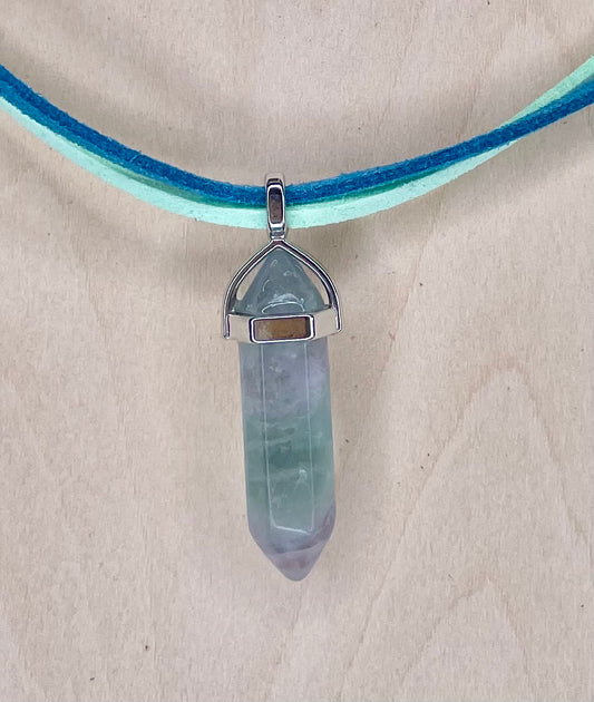 “Ocean vibes” Resin Stone on Bright Blue and Sea Foam Green Faux Suede Cords