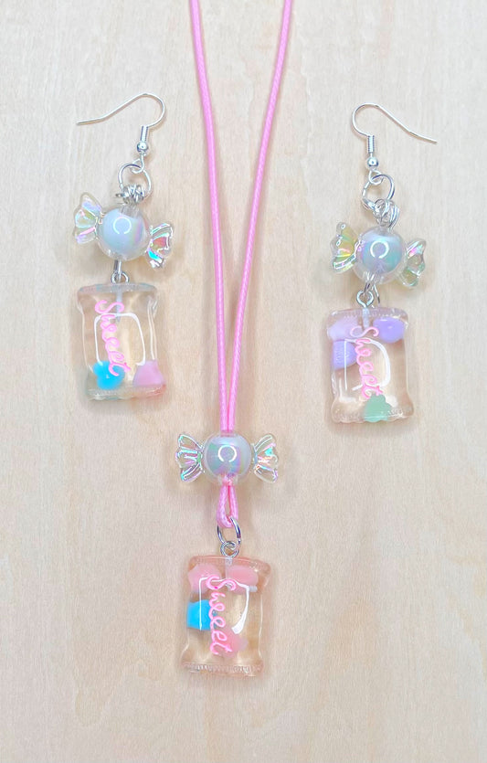 Pastel Party Candy Jewelry Necklace and Earrings Set