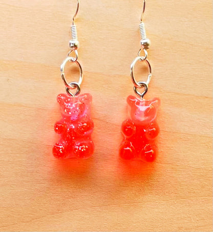 Sparkly Strawberry Soda Gummy Bear Earrings