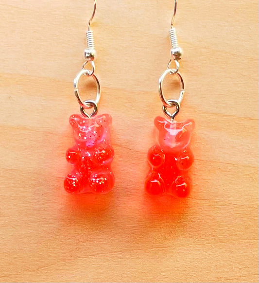 Sparkly Strawberry Soda Gummy Bear Earrings