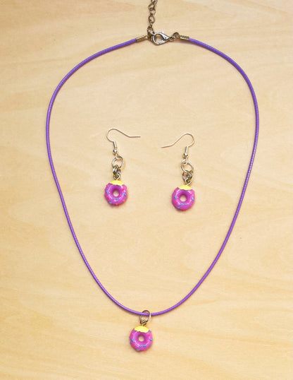 Mini Purple Donuts Necklace and Earrings Set