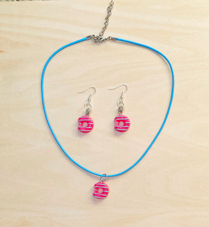 Happy Donut Necklace and Earrings Set