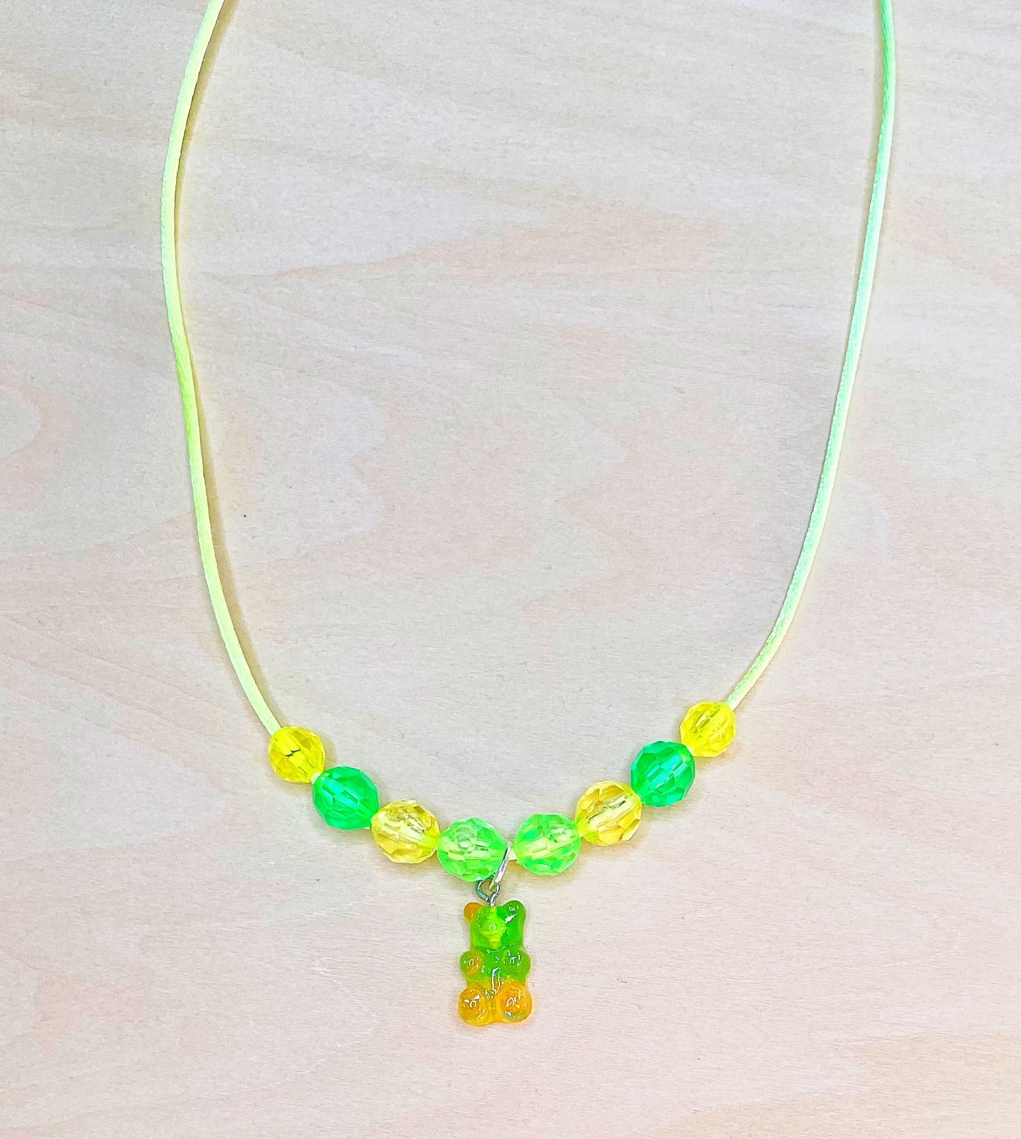 Lemon-Lime Gummy Bear and Beads Necklace