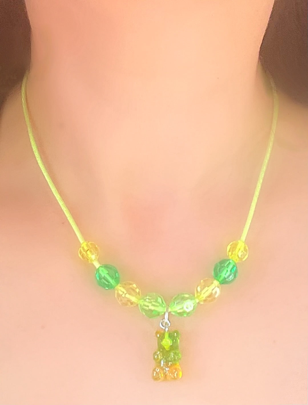 Lemon-Lime Gummy Bear and Beads Necklace