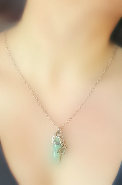 Light Aqua Calming Resin Jewel Necklace with Butterfly Charm
