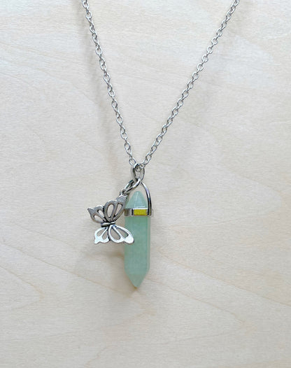 Light Aqua Calming Resin Jewel Necklace with Butterfly Charm