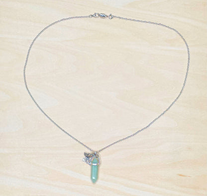 Light Aqua Calming Resin Jewel Necklace with Butterfly Charm