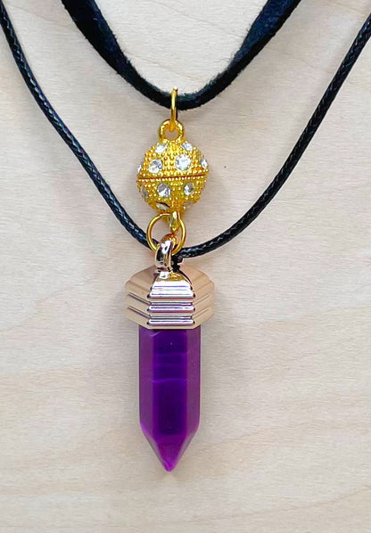 Royal Purple Resin Jewel Necklace with Gold Sparkling Magnetic Beads.