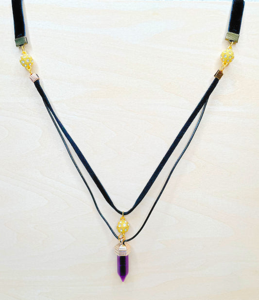 Royal Purple Resin Jewel Necklace with Gold Sparkling Magnetic Beads.