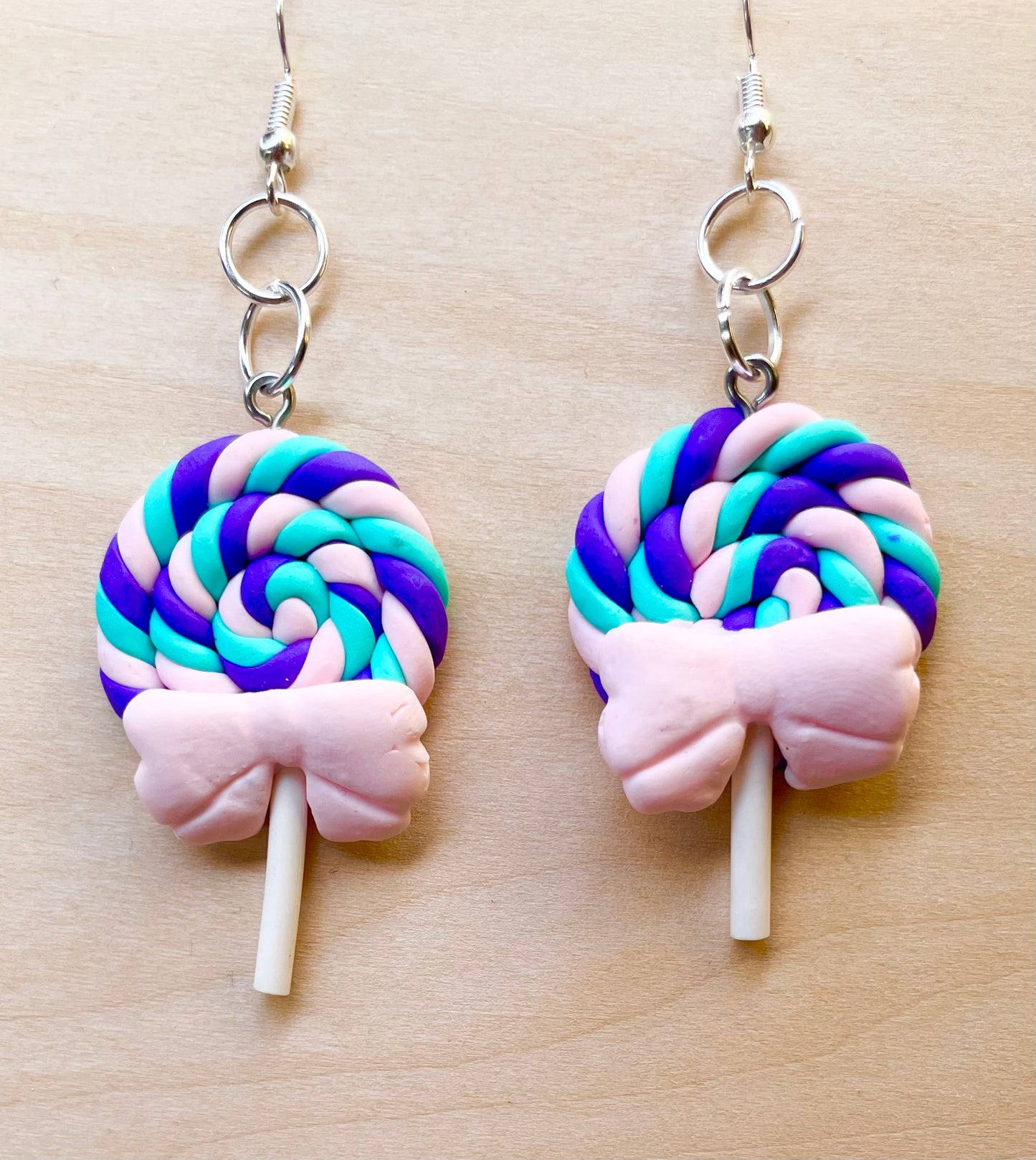 Bright Purple, Blue & Pink Swirl Lollipop Earrings