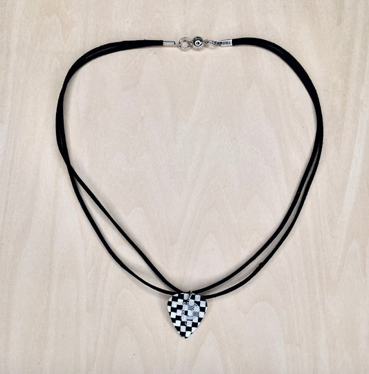 Checkered Guitar Pick on Faux Suede Cord