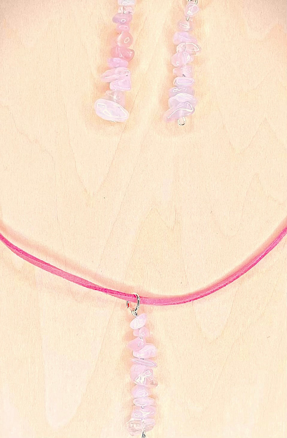 Rose Quartz on Faux Suede Cord Necklace and Earrings Set