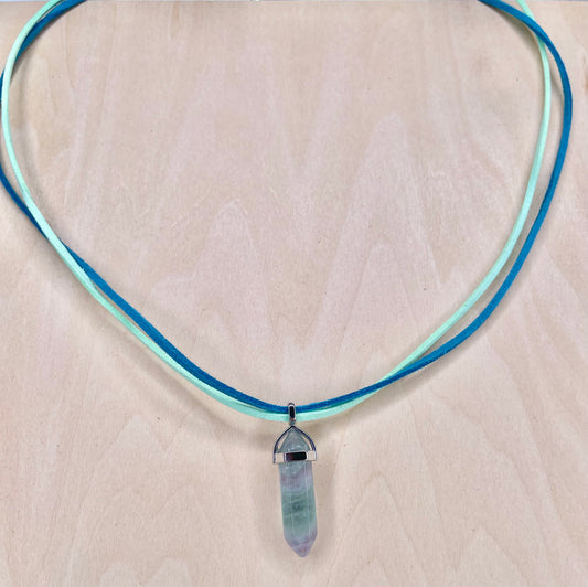 “Ocean vibes” Resin Stone on Bright Blue and Sea Foam Green Faux Suede Cords