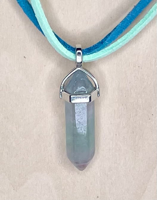 “Ocean vibes” Resin Stone on Bright Blue and Sea Foam Green Faux Suede Cords