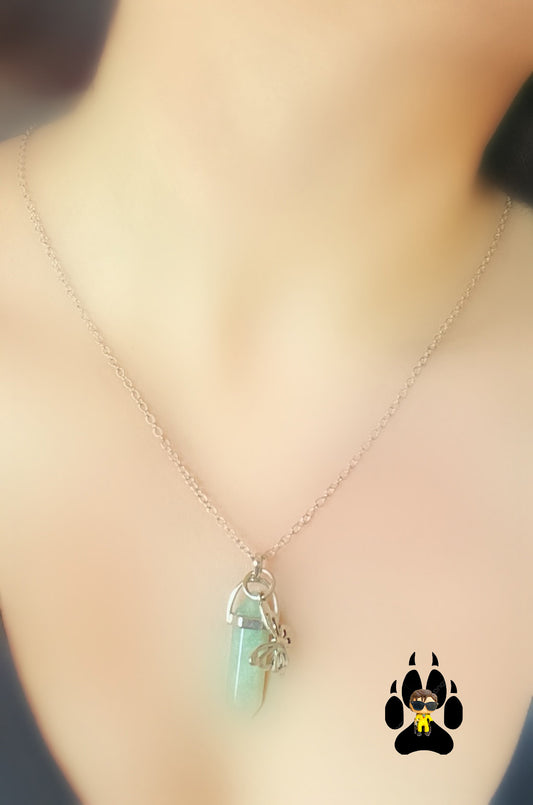 Light Aqua Calming Resin Jewel Necklace with Butterfly Charm