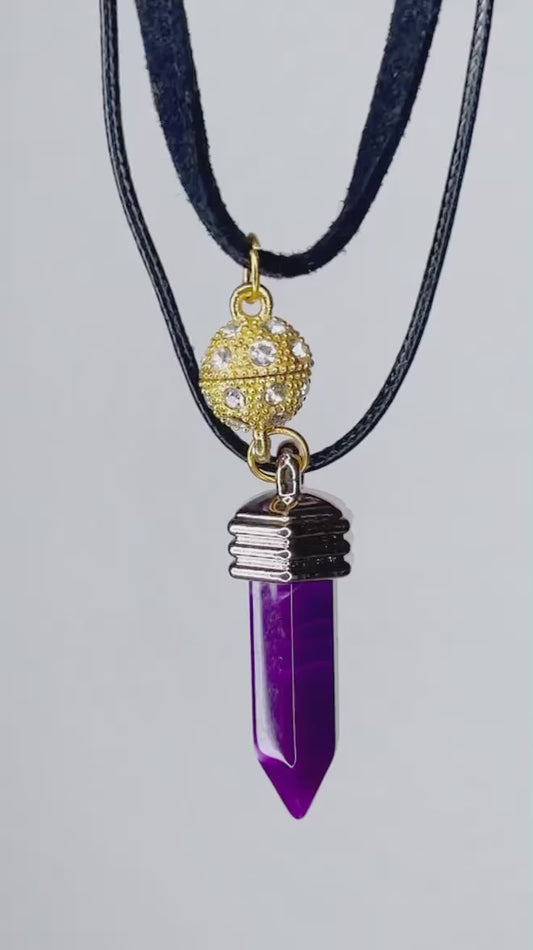 Royal Purple Resin Jewel Necklace with Gold Sparkling Magnetic Beads.