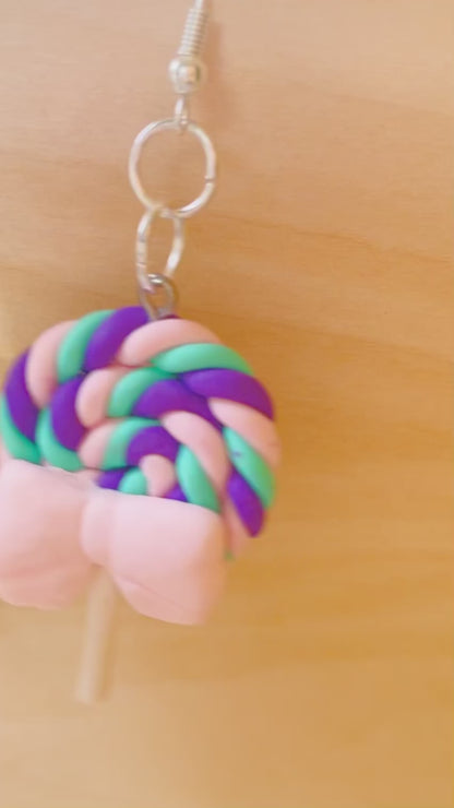 Bright Purple, Blue & Pink Swirl Lollipop Earrings
