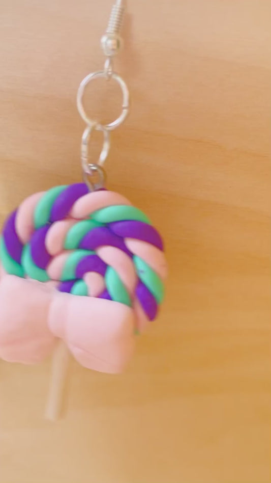 Bright Purple, Blue & Pink Swirl Lollipop Earrings