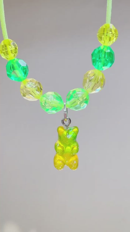 Lemon-Lime Gummy Bear and Beads Necklace