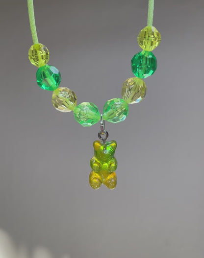 Lemon-Lime Gummy Bear and Beads Necklace