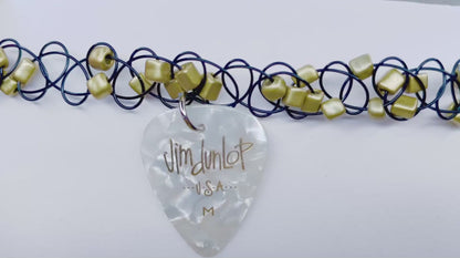 White & Gold guitar Pick Choker Necklace