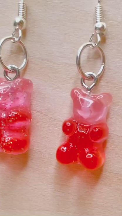 Sparkly Strawberry Soda Gummy Bear Earrings