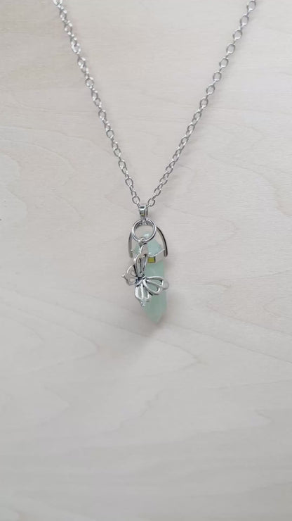 Light Aqua Calming Resin Jewel Necklace with Butterfly Charm
