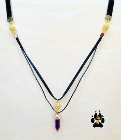 Royal Purple Resin Jewel Necklace with Gold Sparkling Magnetic Beads.